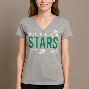 Adidas Dallas Stars Women’s V-Neck Graphic Tee Size Large – Ladies Slim Fit